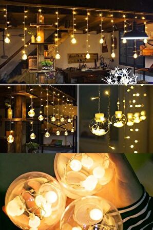 Dekoratif Işıklı Top Perde Led Fişli 8 Fonksiyonlu Günışığı Dilek Topu Ampul
