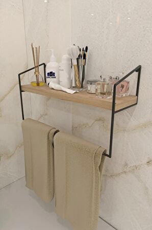 Havlu Askısı Ahşap Metal Havluluk Banyo Mutfak Düzenleyici El Havluluğu 36x19x11 Cm