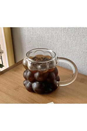 Isıya Dayanıklı Borosilikat Kulplu Üzümlü Boncuk Şekilli Bardak Kahve Ve Sunum Bardağı Üzüm Bardak