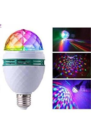 Disco Topu Renkli Led Döner Başlıklı Disko Topu Ampul Gece Lambası 3 Watt E27 Duylu + Fişli Duy