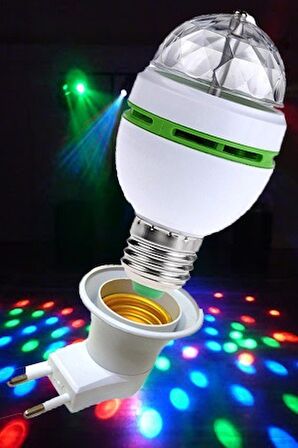 Disco Topu Renkli Led Döner Başlıklı Disko Topu Ampul Gece Lambası 3 Watt E27 Duylu + Fişli Duy