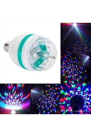 Disco Topu Renkli Led Döner Başlıklı Disko Topu Ampul Gece Lambası 3 Watt E27 Duylu + Fişli Duy