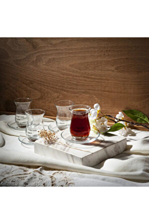 Paşabahçe 96029 Çayımın Demi Çay Seti Çay Bardağı Tavşan Kanı 8 Parça 4 Bardak 4 Tabak