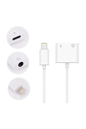 Iphone Lightning Aux 3.5mm Dönüştürücü Aynı Anda Sorunsuz Şarj Edebilen Adaptör Jo-ıp09 Beyaz