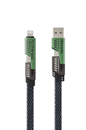 Azeada 65w Çoklu USB Type-C ve Lightning Örgülü Şarj Ve Data Kablosu - 1.5 Metre 65 W