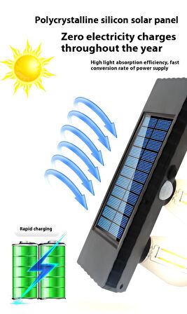 Solar Güneş Enerjili Şarjlı Aplik Lamba Hareket Sensörlü 3 Ampullu 3W