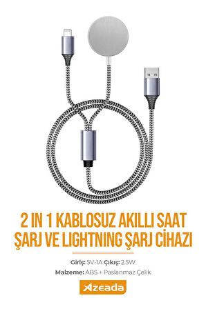 Azeada PD-W13 Magsafe Kablosuz Akıllı Saat ve Lightning Şarj Kablosu 2 si 1 Arada