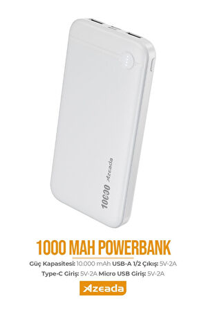 Azeada 10000 mAh 5v-2a Powerbank Type-C / Usb Giriş Led Işıklı Gösterge