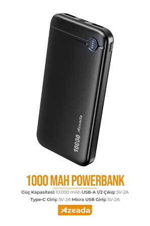 Azeada 10000 mAh 5v-2a Powerbank Type-C / Usb Giriş Led Işıklı Gösterge