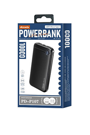 Azeada 10000 mAh 5v-2a Powerbank Type-C / Usb Giriş Led Işıklı Gösterge