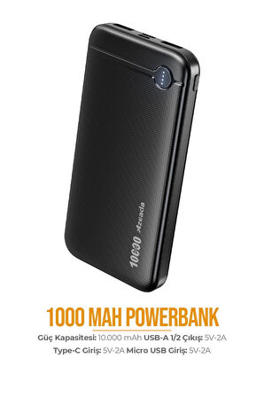 Azeada 10000 mAh 5v-2a Powerbank Type-C / Usb Giriş Led Işıklı Gösterge