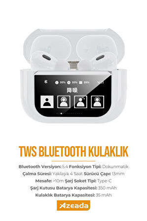 Azeada Dokunmatik Ekranlı Tws Bluetooth Kulaklık Tüm Cihazlara Uyumlu BT12