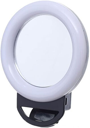 Aynalı Şarjlı Led Selfie Işığı Led Ring Light Halka Telefon Işığı 36 Led 3 Kademe Büyük Boy 12 Cm