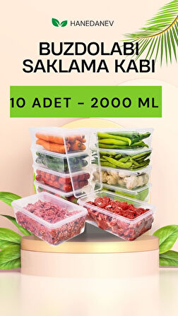 10 Adet 2000 ML Kapaklı Derin Dondurucu Difriz Saklama Kabı - Buzdolabı Düzenleyici 2 Litre Kapaklı