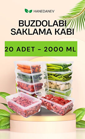 20 Adet 2000 ML Kapaklı Derin Dondurucu Difriz Saklama Kabı - Buzdolabı Düzenleyici 2 Litre Kapaklı