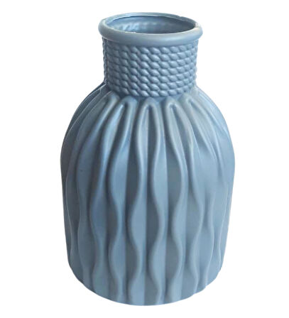 Kendinden Desenli Dar Ağızlı Plastik Vazo - Çok Amaçlı Kalemlik Fırçalık Vazo 12,5 x 8,5 Cm