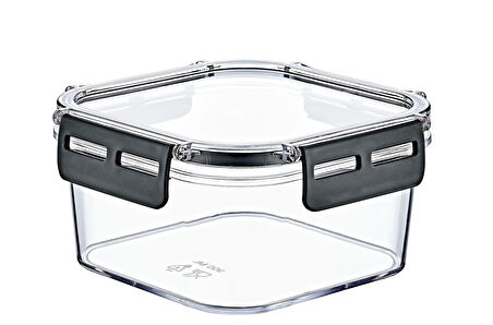 Clear Kare Erzak Kabı - Silikonlu ve Kilitli Kapaklı Saklama Kabı 400 ML 12 x 6,5 Cm