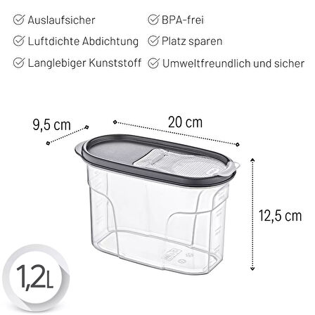 Embox Çift Kapak Sistemli Erzak Kabı - Hava Aldırmaz Kapaklı Saklama Kabı 1200 ML 12 x 20 Cm