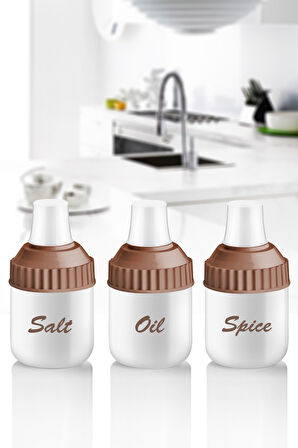 3 Parça Cam Yağlık Cam Tuzluk Cam Baharatlık 212 ML Mutfak Seti 7x14 Cm