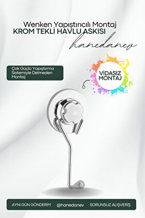 Vidasız Ultra Güçlü Yapıştırma Lüks Krom Tekli Havlu Askılık - Çok Amaçlı Askı - Tüp Yapıştırıcılı