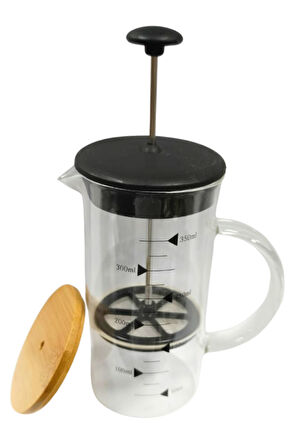 Ahşap Kapaklı French Press 350 ML Bitki Çay Demleme Kupası Çift Kapaklı Ahşap ve Plastik Kapak