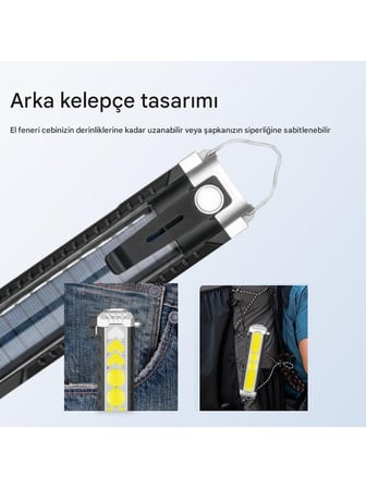 Güneş Enerjili Solar Usb Şarjlı Kamp El Feneri Mıknatıslı Askılı Metal Cam Kırma Uç COB Led Işıldak