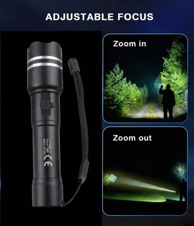 Profesyonel Şarjlı El Feneri 1500 Lümen 20W Zoom Özellikli Şarj Göstergeli Kamp Feneri 2000 Mah Pil