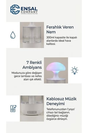 Yağmur Bulutu Nemlendirici Oda Kokusu Difüzörü Bluetooth Hoparlör Led Işıklı Rahatlatıcı Gece Lamba