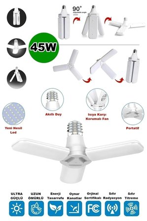 45w Ampul 3 Kanatlı %90 tasarruflu 4.500 Lümen Led Aydınlatma Beyaz Işık Led Ampul