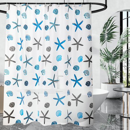 Çift Kanatlı Banyo Perdesi, Desenli Duş Perdesi, Küvet Perdesi, Halkalı 2 Adet 90x180 Cm