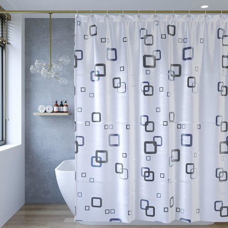 Çift Kanatlı Banyo Perdesi, Desenli Duş Perdesi, Küvet Perdesi, Halkalı 2 Adet 90x180 Cm