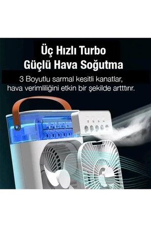 Buzlu Su Tanklı Buharlı Serinletici Fan Taşınabilir Mini Fan LED Işıklı Hava Soğutucu Vantilatör