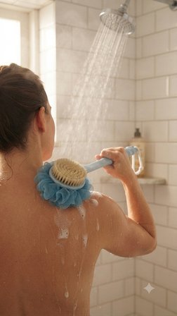 Çift Taraflı Banyo Lifi – 39 cm Uzun Saplı Sırt ve Vücut Kesesi Banyo Lifi Sırt Yıkama Süngeri