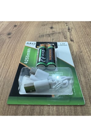 Şarjlı Kalem Pil 1.5V AA Şarj Edilebilir Lityum Pil 4255mWh USB-C Girişli, 2’li Paket Şarj Kablolu
