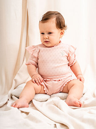 Jakarlı Fırfırlı 2li Kız Bebe Takımı