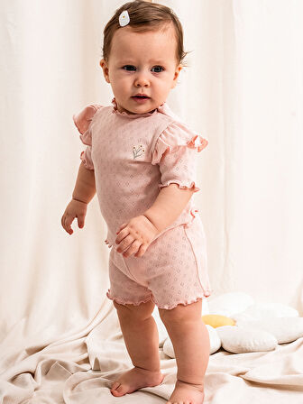 Jakarlı Fırfırlı 2li Kız Bebe Takımı