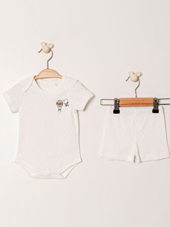 Jakarlı Nakışlı Çıtçıtlı Body Şort Takım