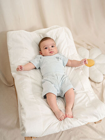 Jakarlı Nakışlı Çıtçıtlı Body Şort Takım