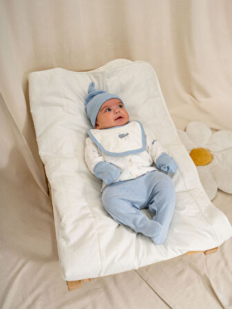 KD53459 Jakarlı Baskılı Erkek Bebek 5'li Hastane Çıkışı Seti (0-1 / 1-3 Ay)