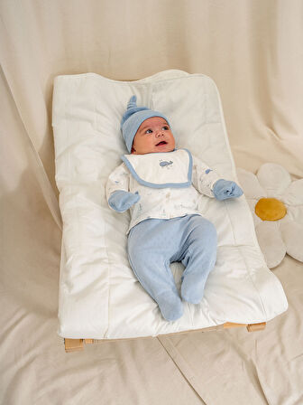 KD53459 Jakarlı Baskılı Erkek Bebek 5'li Hastane Çıkışı Seti (0-1 / 1-3 Ay)