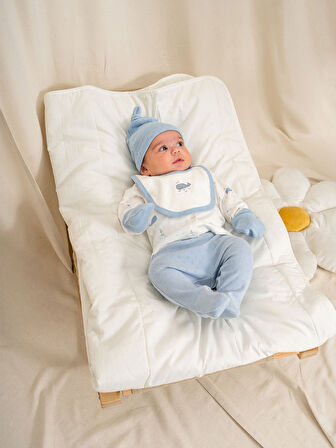 KD53459 Jakarlı Baskılı Erkek Bebek 5'li Hastane Çıkışı Seti (0-1 / 1-3 Ay)