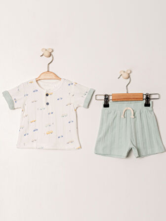 KD53421 Jakarlı Örme 2'li Bebek Takımı (3-6 Ay / 6-9 Ay / 9-12 Ay / 18-24 Ay)