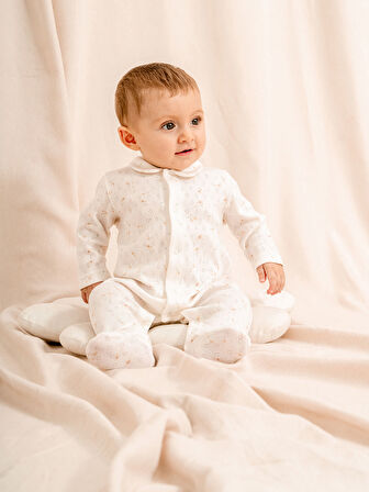 Jakarlı Baskılı, Bebe Yakalı, Patikli Bebek Tulum (1-3 / 3-6 / 6-9 / 9-12 Ay)