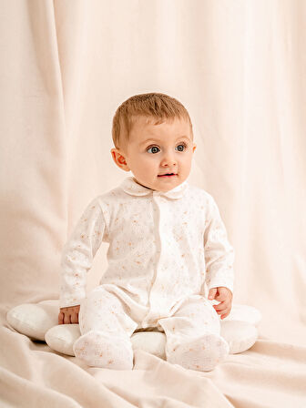 Jakarlı Baskılı, Bebe Yakalı, Patikli Bebek Tulum (1-3 / 3-6 / 6-9 / 9-12 Ay)