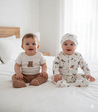 Erkek Bebek 4'lü Baskılı Takım (1-3 / 3-6 Ay)