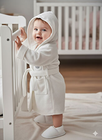 Kuzu Nakışlı 2'li Ekru Bornoz Ve Terlik