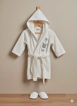 Kuzu Nakışlı 2'li Ekru Bornoz Ve Terlik