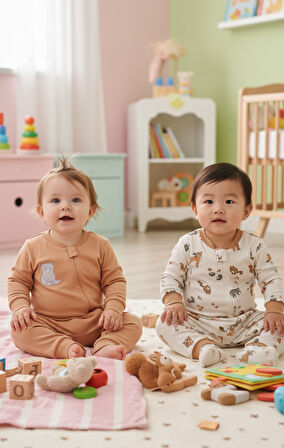 Baskılı 2'li Erkek Bebek Tulum Seti 3-24 Ay KD53128