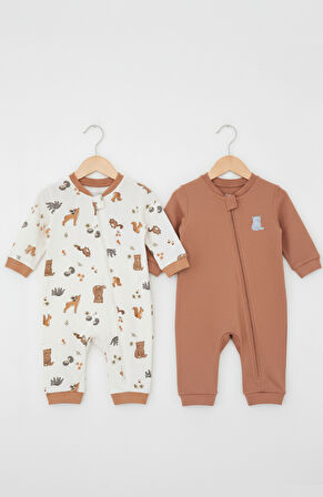 Baskılı 2'li Erkek Bebek Tulum Seti 3-24 Ay KD53128