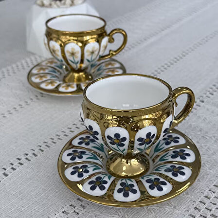 Oscar 2 Kişilik Kahve Fincan Takımı - 90 ml SCT-06177/8 (Mavi-Sarı)
